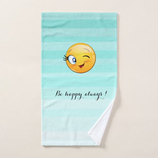 Cara de Emoji Guiñando - Sé feliz siempre (Toalla de mano)
