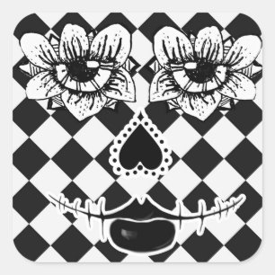 Cara de Flor a Cuadros   Pegatina Cuadrada Surreal