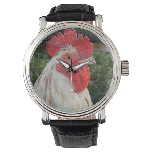 Cara de gallo blanco marrón, reloj de cuero para h (Anverso)