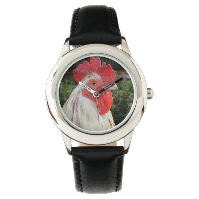 Cara de gallo blanco marrón, reloj de cuero para n (Anverso)