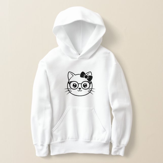 Cara de gato kawaii con gafas y lazo en línea Ar (Distribución )