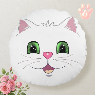 Cara de gato lindo y divertido en almohada redonda