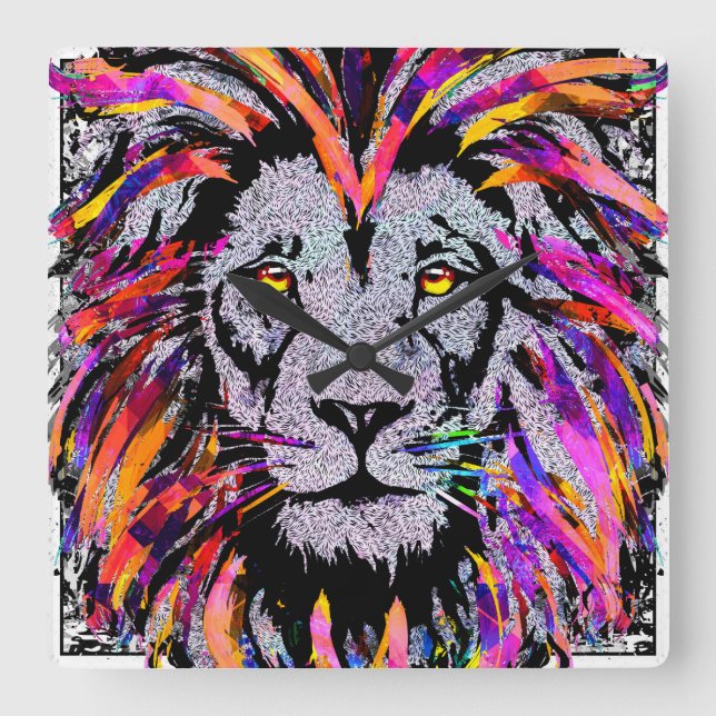 Cara de león - Reloj de pared de dibujos de león r (Anverso)