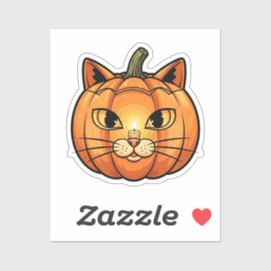 Cara de linterna de calabaza de gato - Pegatina de