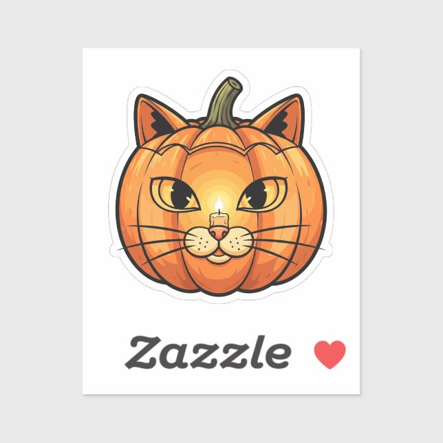 Cara de linterna de calabaza de gato - Pegatina de (Hoja)