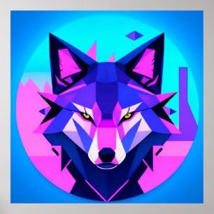 Cara de Lobo Neon Futurista en Arte Geométrico