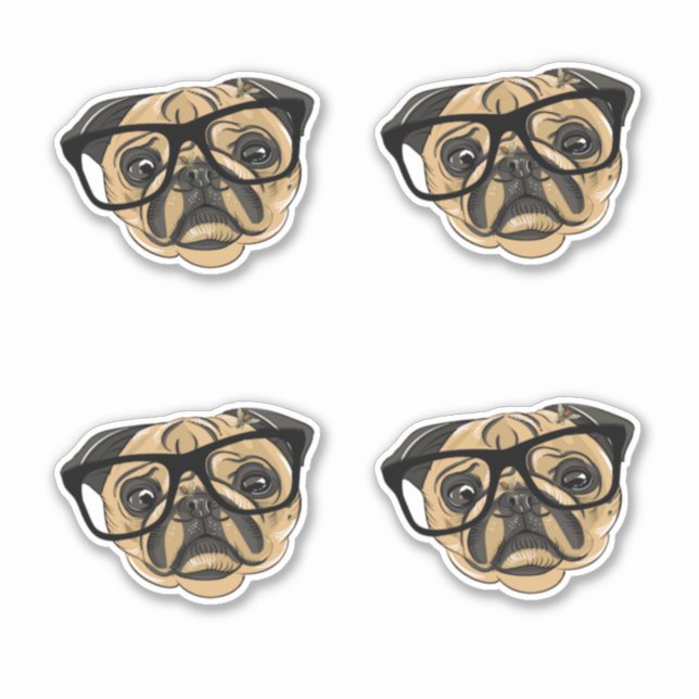 Cara de Pug con Pegatinas Vinyl de Glasses (Anverso)