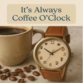 Cara de reloj de café con iconos de brea