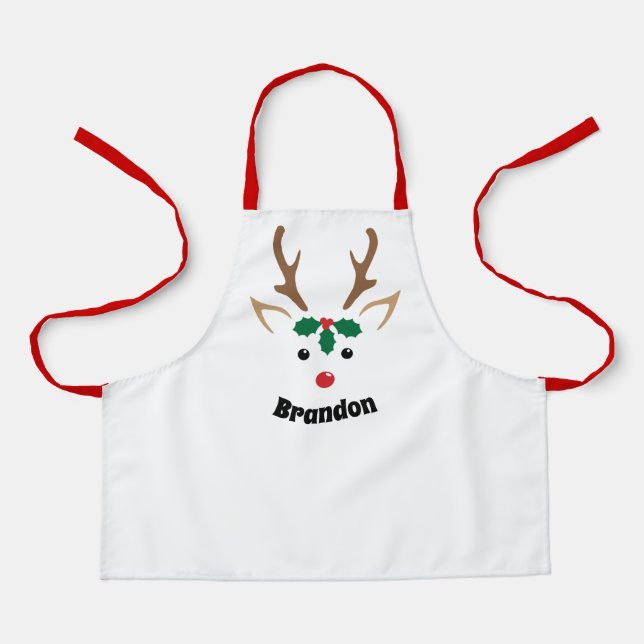Cara de Reno Adorable | Delantal de Navidad Person (Anverso)
