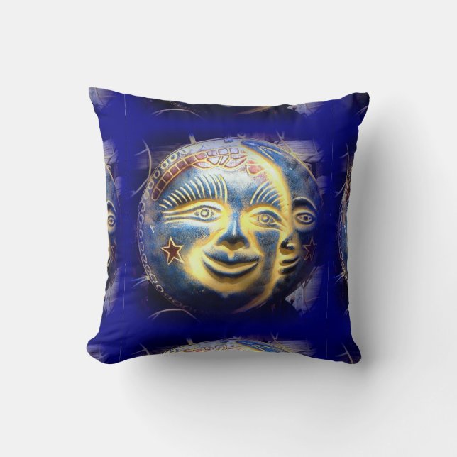 cara de sol/ cara de luna almohada azul celestial (Anverso)
