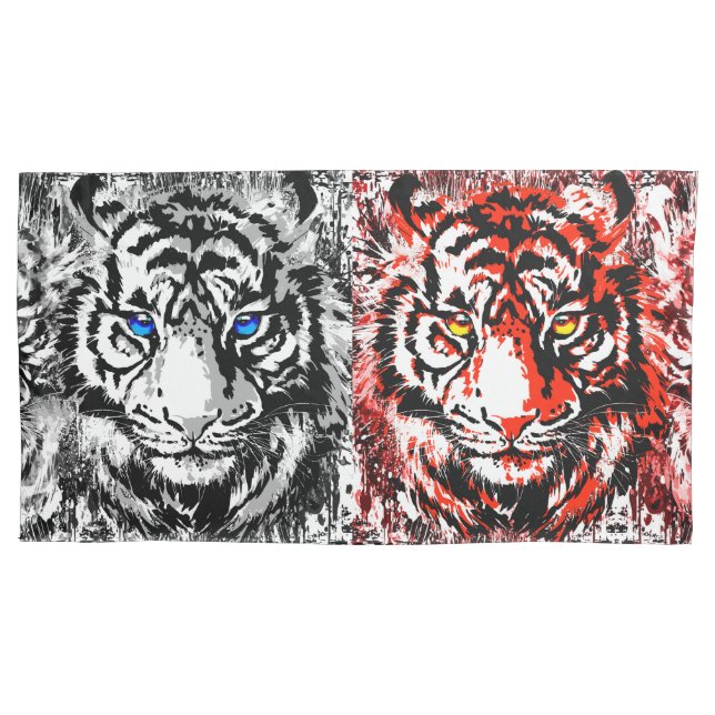 Cara de tigre blanco rojo - funda para almohada de (Anverso)