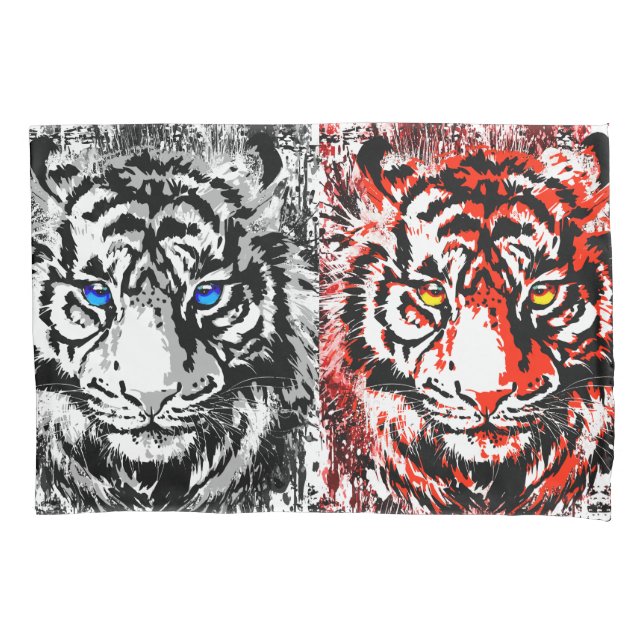 Cara de tigre blanco rojo - funda para almohada de (Anverso)