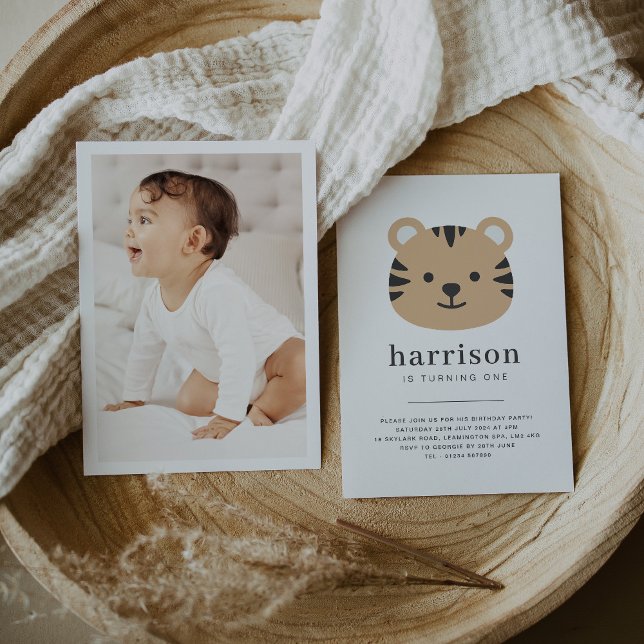 Cara de tigre - Invitación de cumpleaños con foto (Tiger Face - Birthday Invitation)