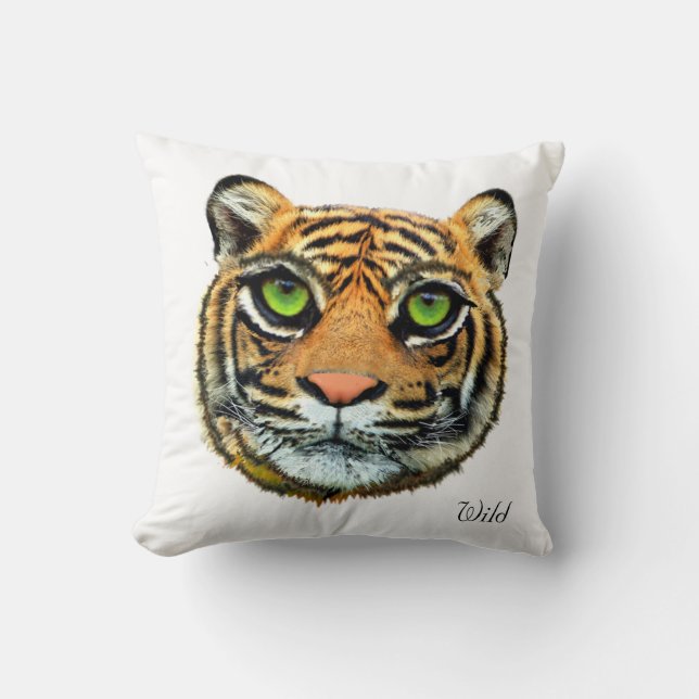 Cara de Tigre Salvaje en Almohada Blanca (Anverso)