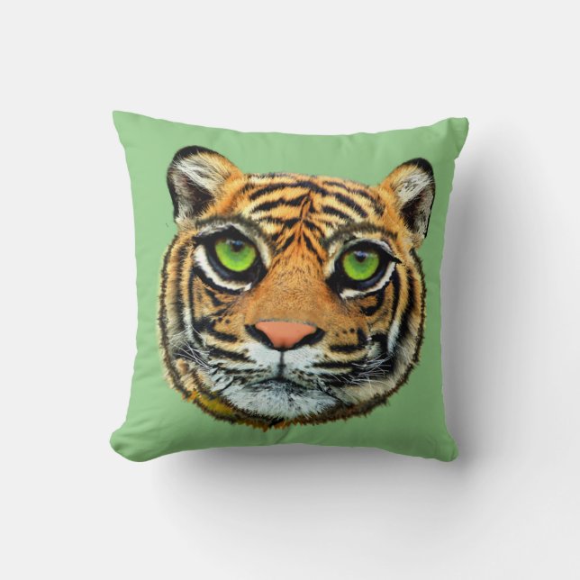 Cara de Tigre Salvaje en Almohada Verde (Anverso)