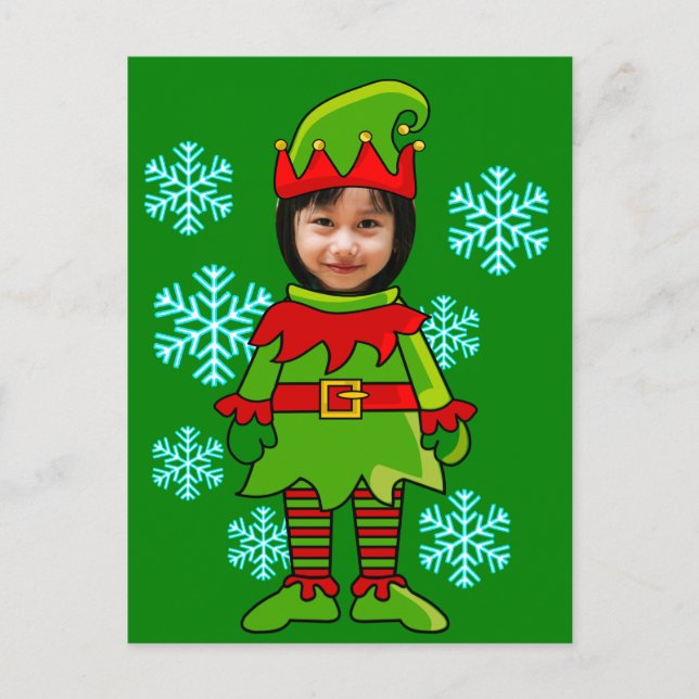 Cara divertida en la postal del elfo del agujero (Anverso)