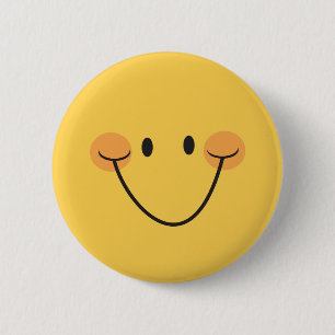 Cara feliz, botón amarillo de respaldo o insignia