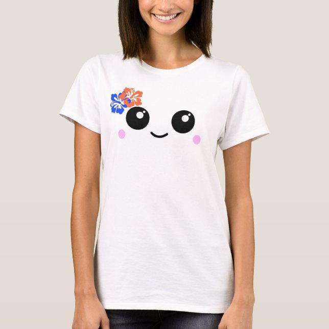 Cara feliz con la camiseta de las flores de Hibisc (Anverso)