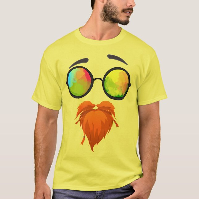 Cara hipster con gafas de sol y camiseta barba (Anverso)