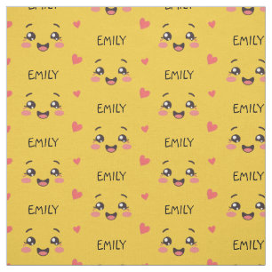 Cara Kawaii Linda Tela de Algodón Amarillo con Nom