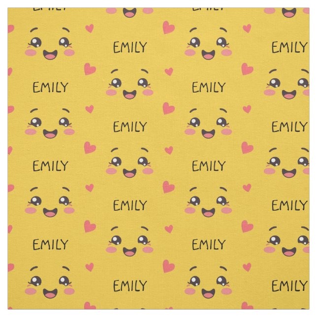Cara Kawaii Linda Tela de Algodón Amarillo con Nom (Retal)