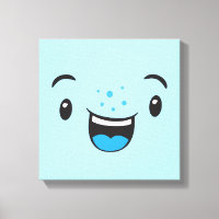 Cara Kawaii Sonriente Azul Lienzo envuelto