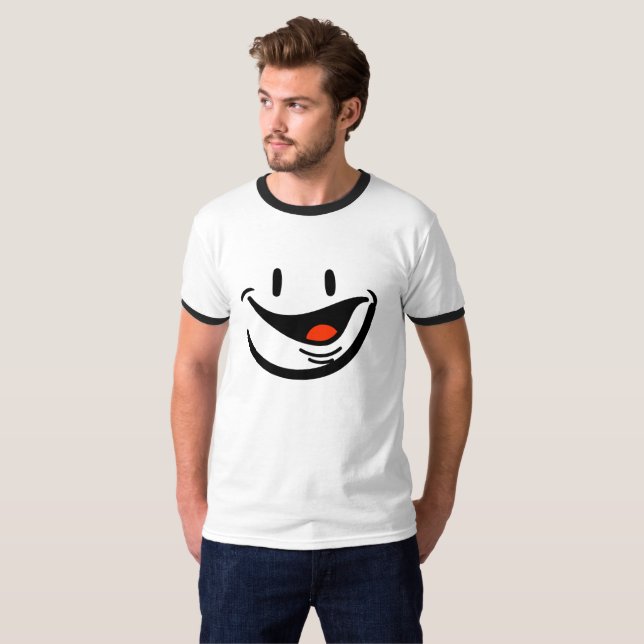 Cara sonriente Camiseta Ringer Básica masculina (Anverso completo)