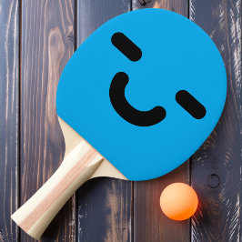Cara Sonriente Complacida Pala de Ping Pong Azul