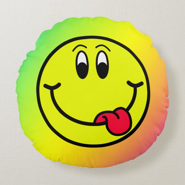 Cara sonriente Emoji Arcoiris Almohada redonda (Anverso)