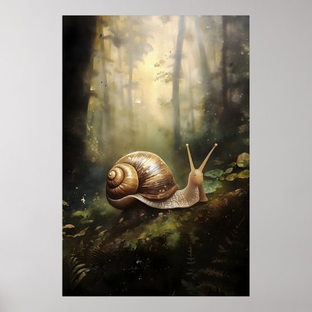 Caracol en impresión de bosque otoñal, musgo helec (Frente)