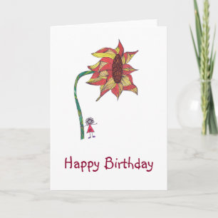 Carácter de tarjeta de cumpleaños con flor grande