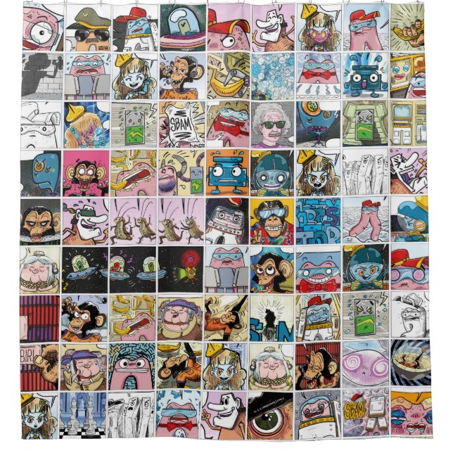 Caracteres cómicos Cortinas de ducha de patrón col (Anverso)