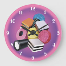 Caramelo Allsorts. Reloj de pared grande. Rosa y