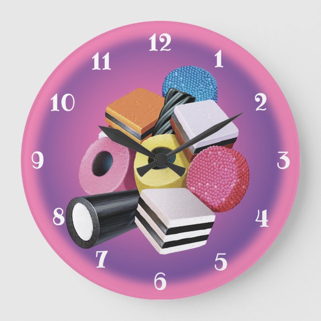 Caramelo Allsorts. Reloj de pared grande. Rosa y (Anverso)