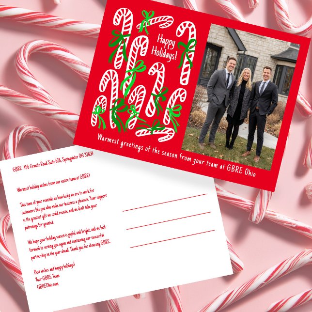 Caramelos de empresa FOTO PERSONALIZADA Navidad (Corporate Candycanes CUSTOM PHOTO Christmas Holiday Postcard
)
