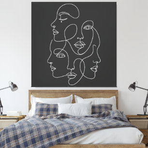 Caras abstractas de una línea blancas en arte negr