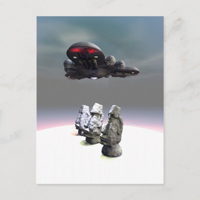 Caras de Isla de Pascua y postal de OVNI (Anverso)