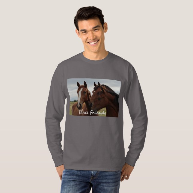 Caras del caballo en la camiseta larga básica de (Anverso completo)