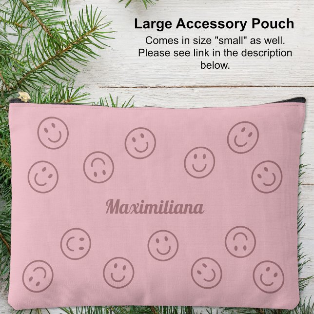Caras felices rosadas en rosa - gran bolsa accesor (Happy Faces Pink on Pink - LARGE Accessory Pouch)