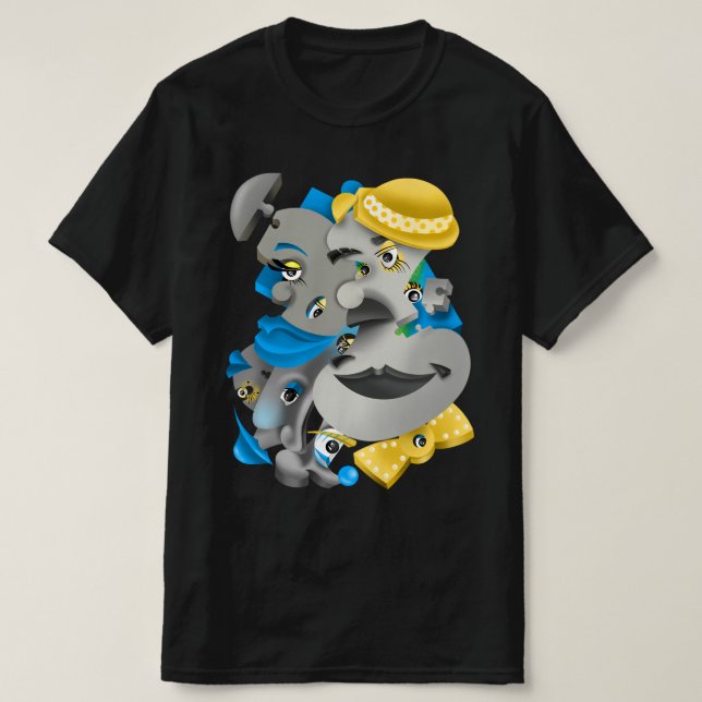 Caras surrealistas y rompecabezas camiseta masculi (Diseño del anverso)