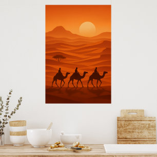 "Caravana Nocturna Arte de pared Silueta del Des