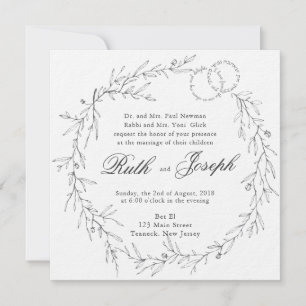 Carbón de la invitación a la boda judía a las hoja