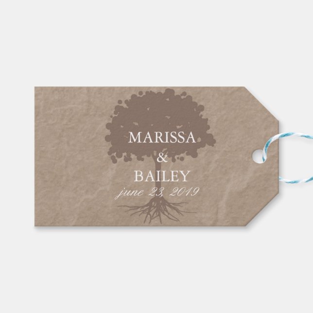 Cardboardand Tree Boda Gracias Etiqueta (Frente (Horizontal))