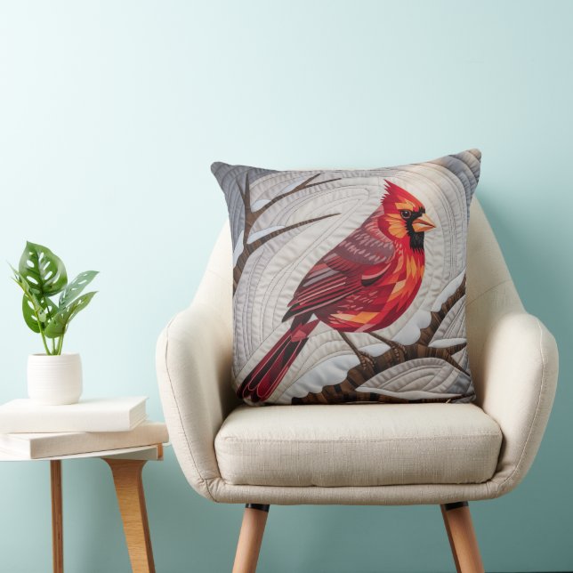 Cardenal Cardinal Bird Quilt & Cojín decorativo -  (Silla)