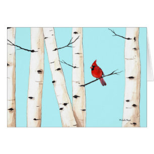 Cardenal con los árboles de abedul