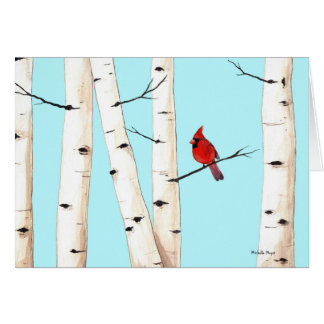 Cardenal con los árboles de abedul
