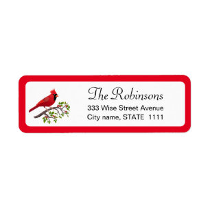 Cardenal curado con hojas holly en etiqueta blanca