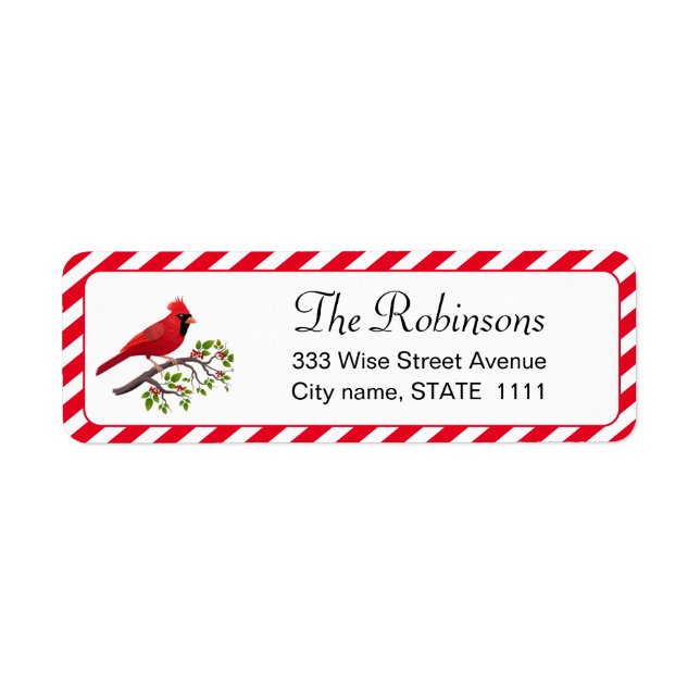 Cardenal curado con hojas holly en etiqueta blanca (Frente)