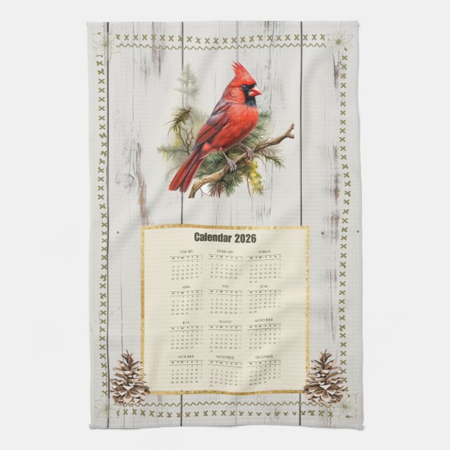 Cardenal de la toalla del calendario 2026 (Vertical)