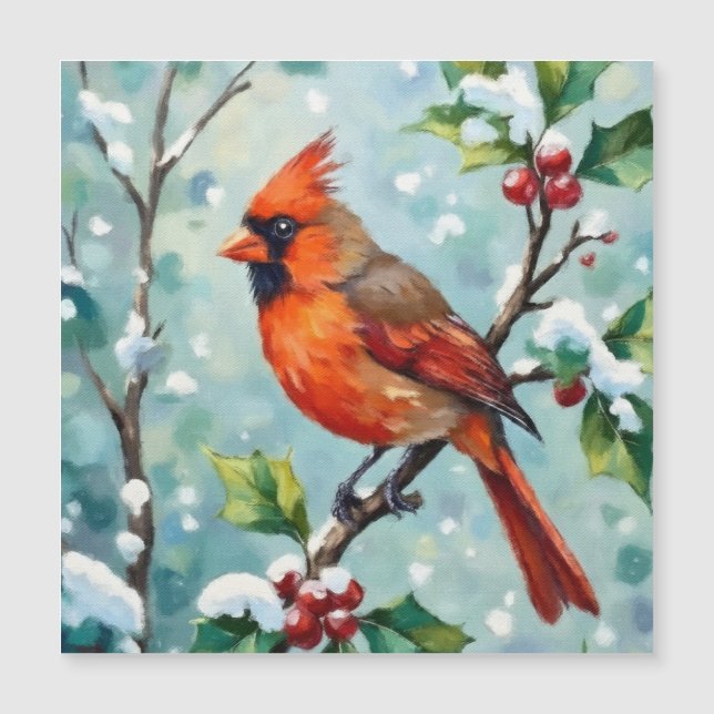 Cardenal de Navidad en una rama de acebo (Anverso)